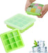2x Ice Cube Tray With Lid - Silicone Ice Cube Tray - BPA Free - 2 x 9 Cells - 3.5cm Ice Cubes - Dishwasher Safe - Ice Cube Tray - Ice Cube Tray - Square - Green - Reusable - Easy to Push Out