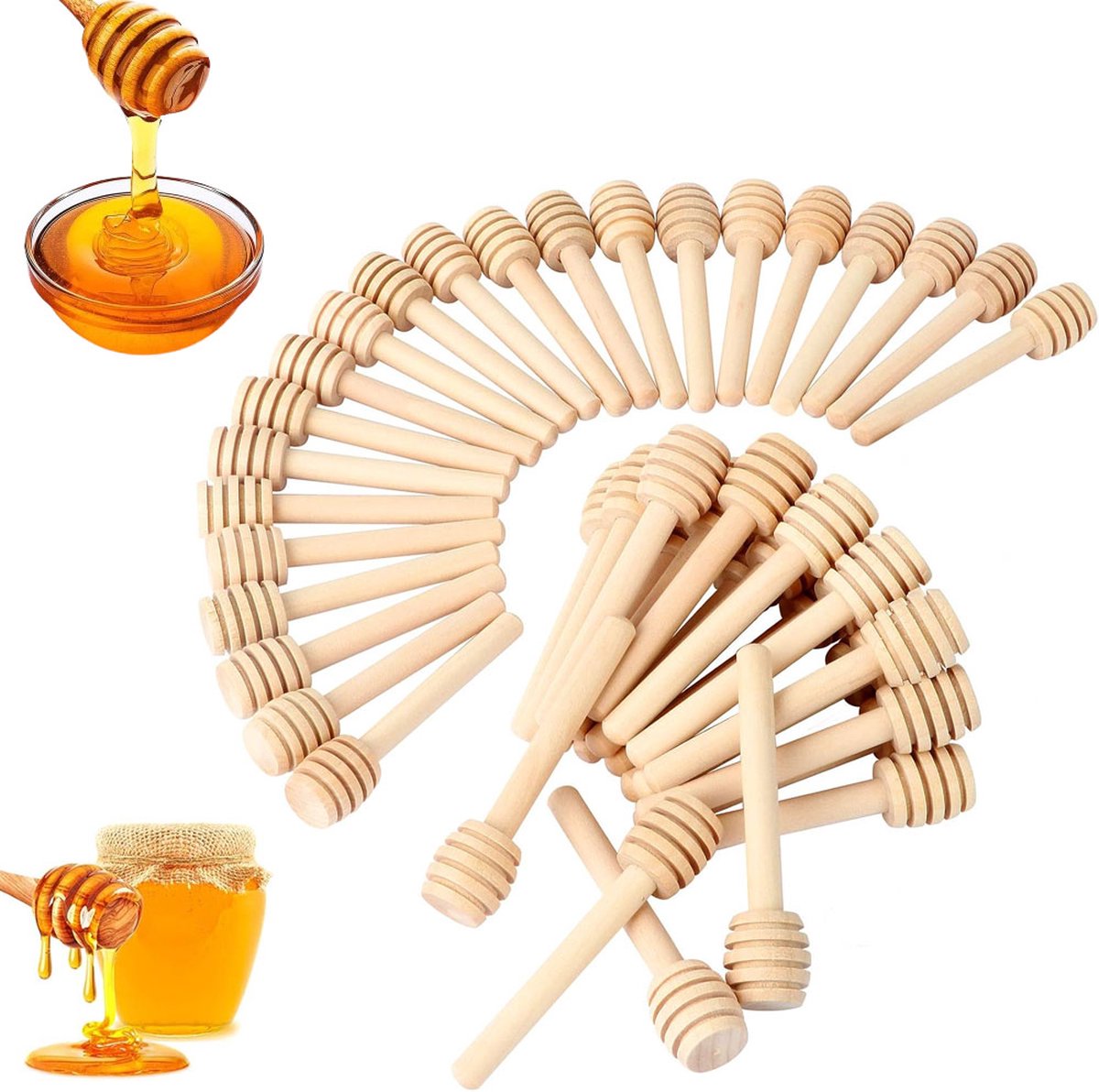 Wooden Honey Spoon - 50 Pieces Honey Stick - 8 Cm - Honey Dipper - Honey Dipper Sticks - Honey Stirrer - Sustainable - Kitchen Utensils - Breakfast - Ideal For Birthdays, Weddings, Baby Showers