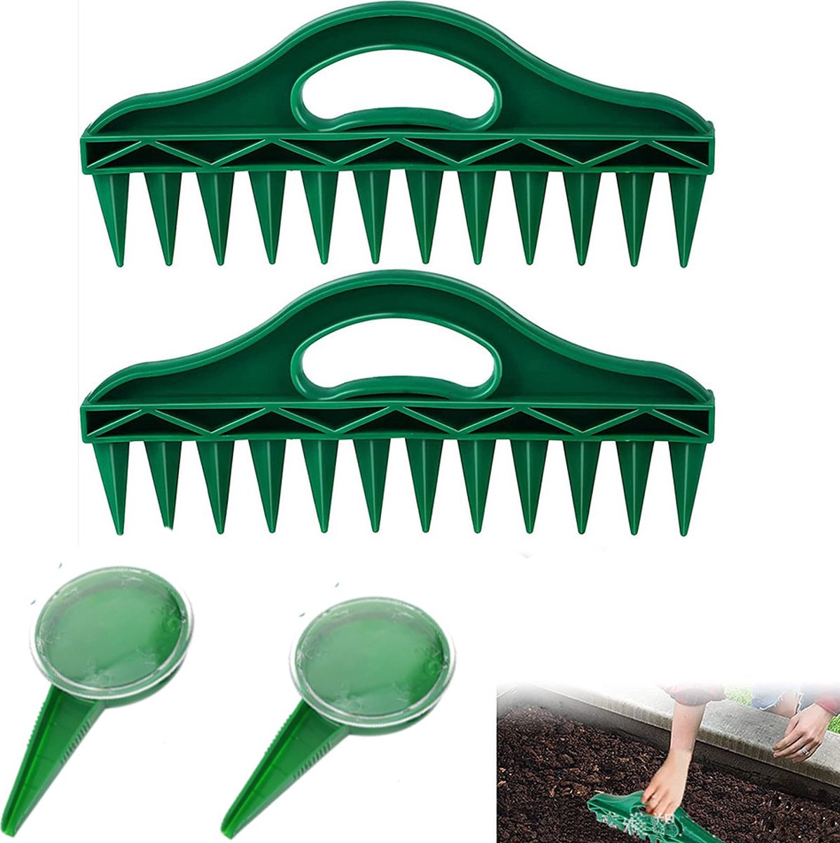 Planter - 4 Pieces - Garden Tools - Garden Seed Dibber Drill Spacer - Bottom 12 Holes - Spacers - Adjustable Seed Dispenser - Seed Dispensers - For Planting Seeds and Plants - Green