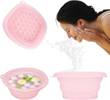 Cooling basin - Facial ice bath - Silicone facial cooling basin - Foldable silicone basin - Built-in ice tray - Portable basin - Cools the face - unclogs and soothes the skin (pink)