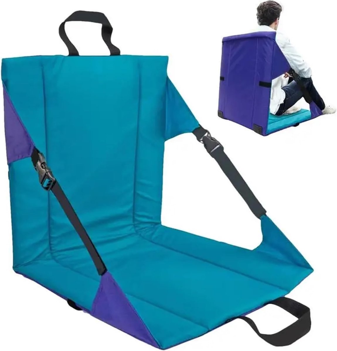 Outdoor Seat Cushions - Foldable Seat Cushion With Backrest - Outdoor Foldable Seat Cushion - Legless Chair Beach Backrest Chair - For Stadium Outdoor Camping Fishing Beach - 42x40 Cm - Blue - 1 Piece