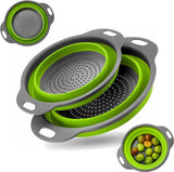 Foldable Colander Set of 2 Pieces - Collapsible Silicone Colander - 1 Large and 1 Small - BPA Free - Dishwasher Safe - Heat Resistant - Easy Storage - Can Be Hung - For Draining Pasta/Vegetables/Fruit - Green