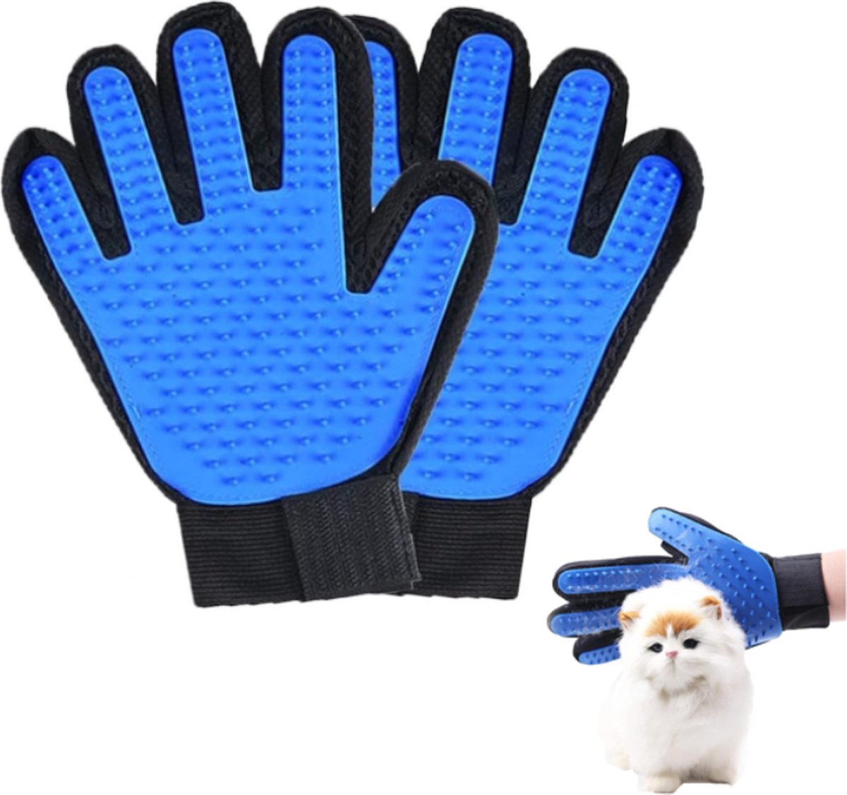 Pet Glove - Brush Glove For Dogs And Cats - Glove Brush - Grooming Gloves - Grooming Brush For Pets - For Cat Dog Horse Rabbit Animal - Blue - 1 Pair