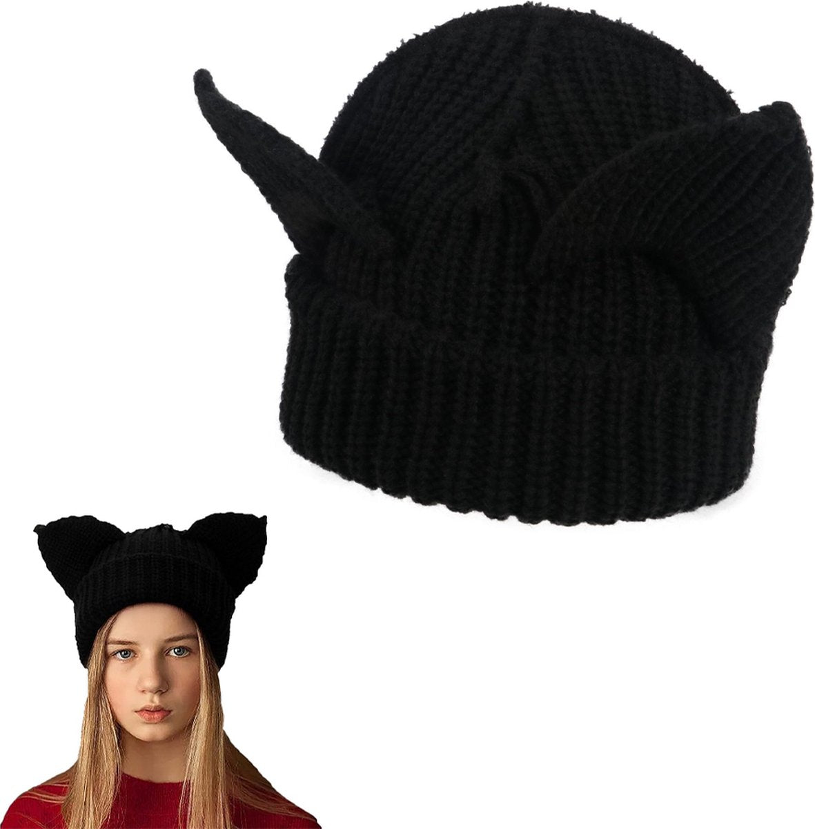 Hat - Knitted Hat - Warm Hat - Winter Hat - Beanie - Knitted - Sports & Everyday Use - Black - Men & Women - Good Moisture Wicking - One Size