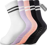 5 pairs - Socks - Women's high Pilates non-slip socks - Yoga Pilates Socks with Grip - Non-slip Cotton Socks - Yoga Socks - Non-slip ankle socks - for Ballet, Dance, Workouts - Black, White, Grey, Pink and Purple