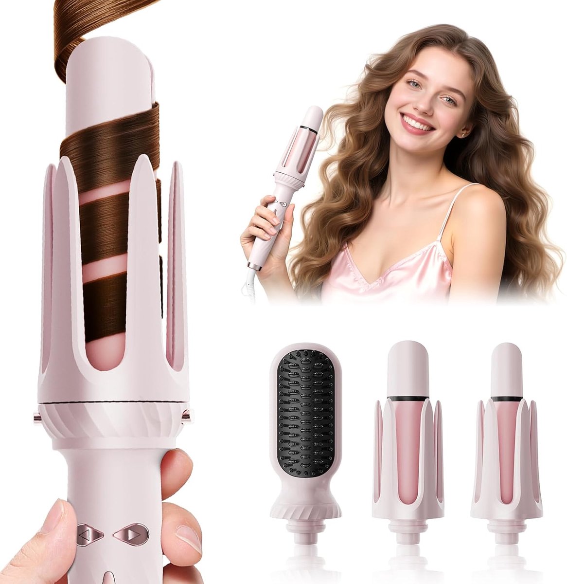3 in 1 Curling Iron - Automatic Curling Iron - Straightener - Hair Curler - Straightening Brush - 25mm and 32mm - French Wave Curling Iron - Heated Brush - Portable Rotary Curling Iron - Heat and Travel Protection - Curling Irons - Thermal Brush - 3 in 1 