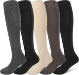 5 Pairs of Knee Socks - Socks - Winter Knee Socks Warm Long Boots - Women's Winter Knitted Overknee Socks - Soft Knitted Thermal Cotton Long Socks - Women's Warm Socks - Warm Knee Socks