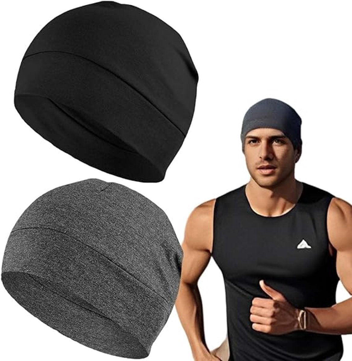 pieces - Beanie - Sleep cap - Running cap - Cycling cap - Helmet cap - for men and women - lightweight cotton thin skull cap - lightweight hat - for sports, chemo, sleeping, motorcycle helmet - hat circumference 54-58 cm - black, dark grey