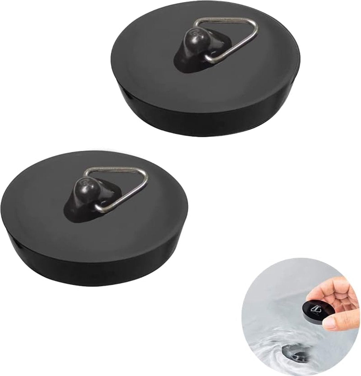 Universal Bath Stopper 2 Pieces - Sink Cap - Drain Stopper - Sink Plug - Plug Stopper - Universal Sink Stopper - Rubber Sink Plug with Hanging Ring - for Drain Ø 44 to 42 mm - Universal Plugs - For Bathtub, Kitchen, Bathroom - Black