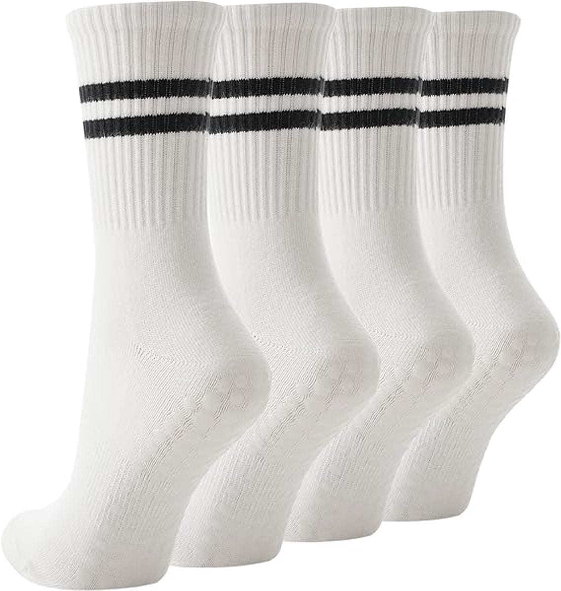 pairs - Socks - Women's high Pilates non-slip socks - Yoga Pilates Socks with Grip - Non-slip Cotton Socks - Yoga Socks - Non-slip ankle socks - for Ballet, Dance, Workouts - White