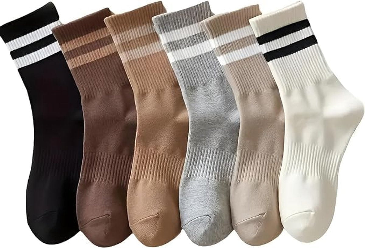 6 pairs - Socks - Cotton Socks - Autumn and winter socks - Comfortable and durable socks - striped socks for women - comfortable cotton leisure socks for women - cute socks - black, grey, white, coffee, khaki, light brown