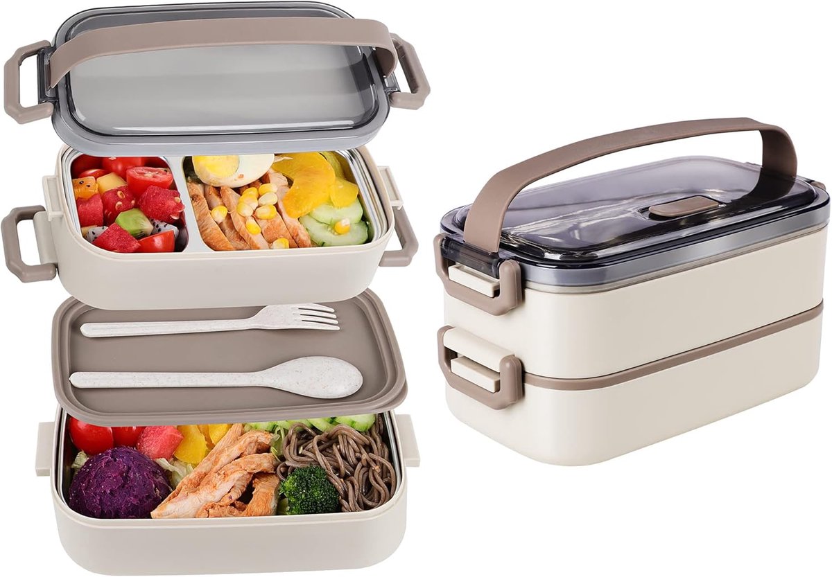 Lunch Box - Adult Lunch Box - Lunch Box - Stainless Steel Lunch Box - lunch boxes - Bento Box - Double-Layer Lunch Box - Stainless Steel Lunch Box for Children & Adults - Stainless Steel Lunch Box With Spoon and Fork - Leakproof Lunch Box - BPA-Free