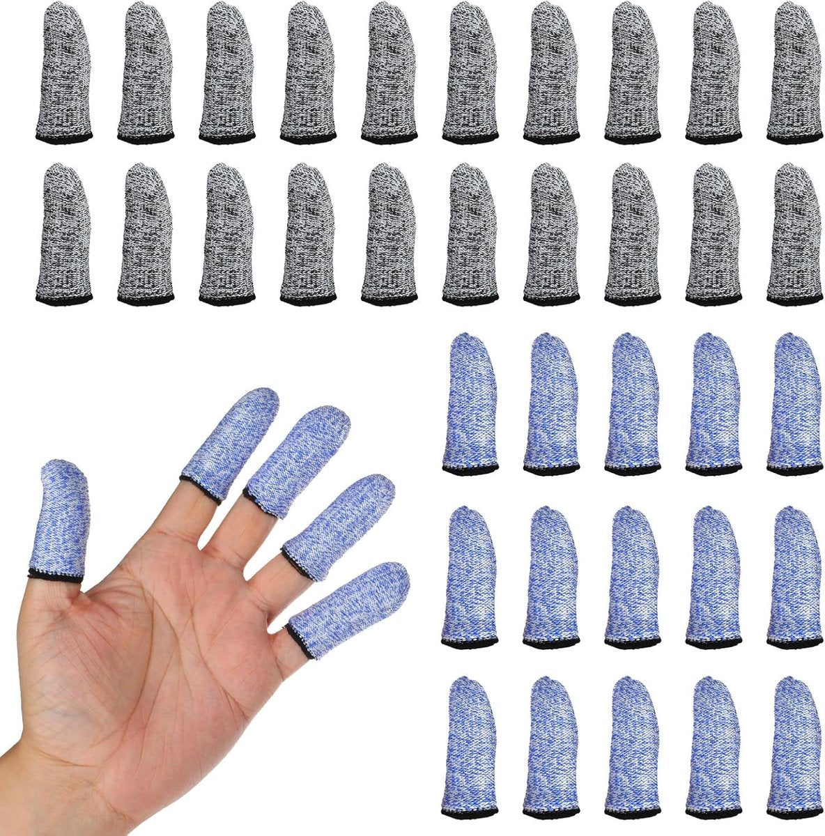 Finger Protectors - 40 Pieces - Cut-Resistant Thimbles - Finger Condoms - Thimbles - Reusable Finger Protectors - Finger Protection Against Cutting - Safety Tool - for Kitchen Work, Sculptures, Stained Glass Projects - Grey, Blue