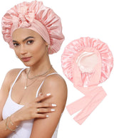 Satin Bonnet - Satin Bonnet - Satin Sleep Cap - Hairnets - Hair Cap - Sleep Cap - Satin Bonnet - Adjustable Satin Sleep Cap - Soft and comfortable - Hair care - curly hair Sleep Cap - with elastic tie band - Pink