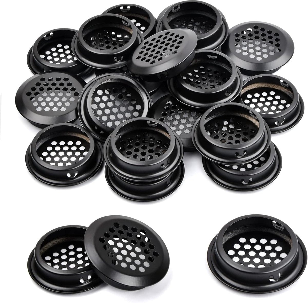20 pieces - ventilation grilles - 35 mm - stainless steel ventilation openings - stainless steel ventilation grilles - round ventilation grilles - stainless steel ventilation grille hole - for kitchen cabinet and wardrobe furniture - black