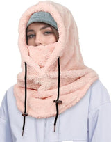3-in-1 Women's Hat, Scarf & Face Mask - winter hooded scarf - windproof women's hat - cold protection - winter ski mask for men women - women's hat neck windproof scarf with hood cold weather warm face covering - Balaclava - Pink