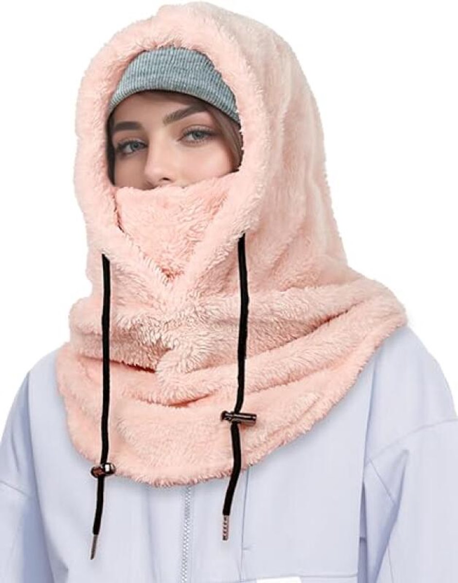 3-in-1 Women's Hat, Scarf & Face Mask - winter hooded scarf - windproof women's hat - cold protection - winter ski mask for men women - women's hat neck windproof scarf with hood cold weather warm face covering - Balaclava - Pink