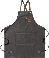 Men's Canvas Apron - Canvas Apron - 3 Pockets - Waterproof - Adjustable - Kitchen Apron for Men and Women - Apron for Barbecue, Restaurant, Garden, Carpenter - Easily Adjustable - Grey - 76 x 68 cm
