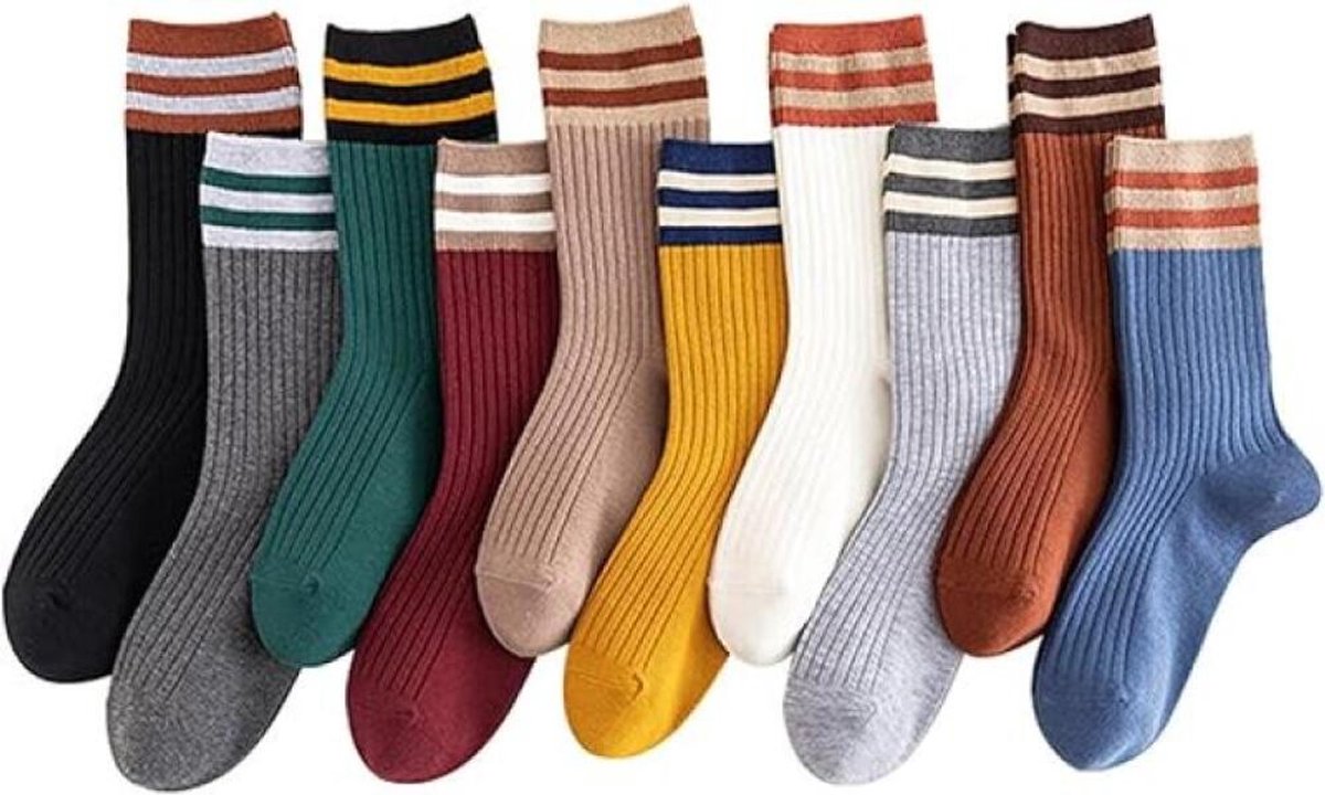 Socks - 10 Pairs of Socks - Value Pack Women's Socks Size 36/40 - Women's Socks - Comfortable Fashion Striped Athletic Socks - Stockings - Women's Socks Solid Color - Long Socks - Autumn Socks - Soft, Absorbent, Breathable - For Autumn and Spring