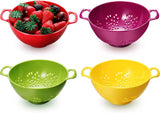 4 pieces - Vegetable laundry basket - Kitchen colander - plastic berry strainer - plastic colanders with handle - with double handles - small colander strainer - for fruit, vegetables and food - kitchen accessories - green, purple, red, yellow - 19*14.8*7