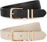 2-Piece Belt - Women's Belt - Stylish Retro - Trouser Belt - Women - Adjustable Unisex Belt - 110cm - Leather - Women's Belts for Jeans Dresses Trousers Women's Leather Waist Belt with Gold Buckle - 110 CM - Black/White