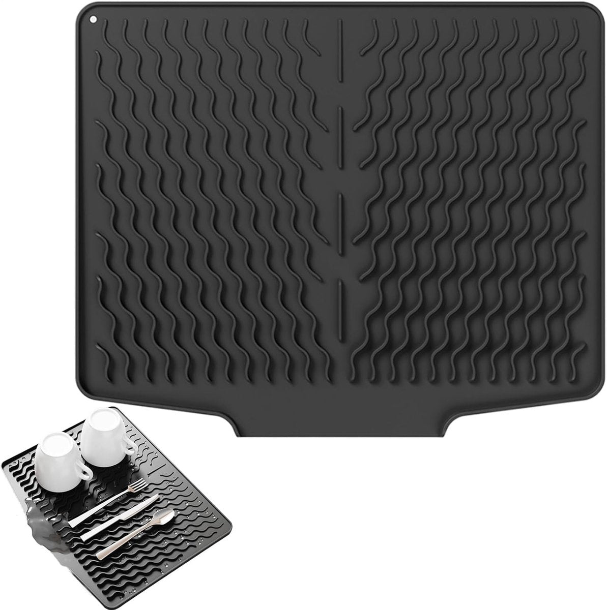 39*32 cm - Drain mat - Countertop drying mat - Foldable silicone drainer - kitchen drying mat - non-slip - silicone draining mat - for the sink, for kitchen utensils, cups, fruit and vegetables - black