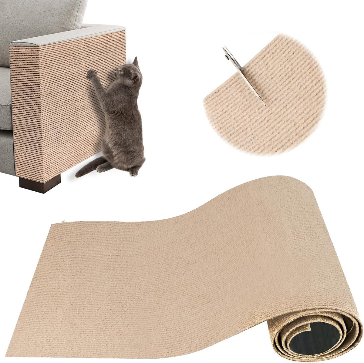 Scratching Post - 40 x 200 Cm - Scratching Mat for Cats - Kitten Toy - Anti-scratch cat sofa protection scratching post - Climbing Wall - Cat Climbing Wall - for furniture, walls, sofas and carpet - Scratching Mat for Sofa - Easy to cut - Self-adhesive - 