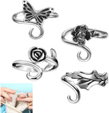 4 pieces - Crochet rings - Crochet finger rings - crochet ring - crochet ring crochet - vintage metal rings - adjustable - braided accessories - crochet tools - crochet supplies - silver