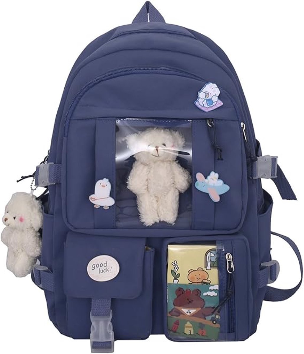 Waterproof backpack for girls - Girl's Backpack With Pin and Accessories - boys' backpack - women's backpack - Lightweight School Bag - School Student School Bag - Large Capacity Backpacks - Teenagers - High School Backpacks - Blue