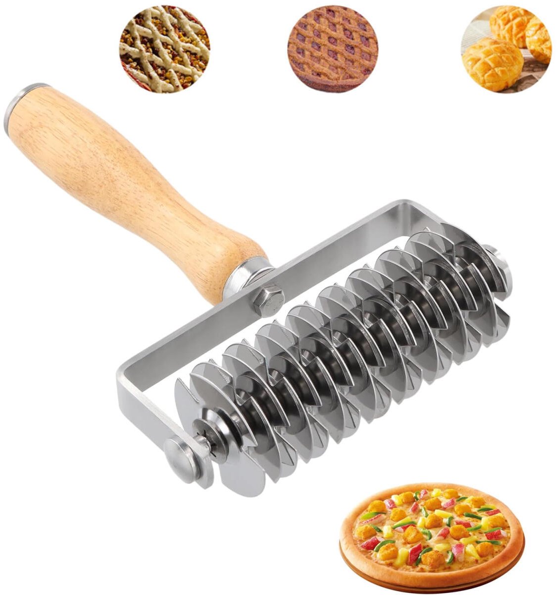 Dough cutter - Grid roller - Grid cutter - Stainless steel dough cutter - Dough roller with grid - Grid cutter for rolling pins - Dough knife grid - roller cutter - rolling pin - kitchen utensils - for cookies, bread, cake, pizza and pie