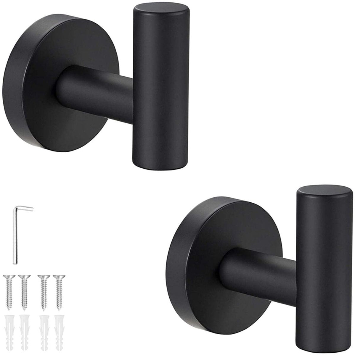 2 pieces - Towel hook - Hanging hooks - Hanging hooks - Bathroom towel hooks - Key hook - Clothes hook - Hat hook - Wall hooks - stainless steel hook - with screws - for bathroom, kitchen, garage, home, hotel, office - 5.5*6 cm - black