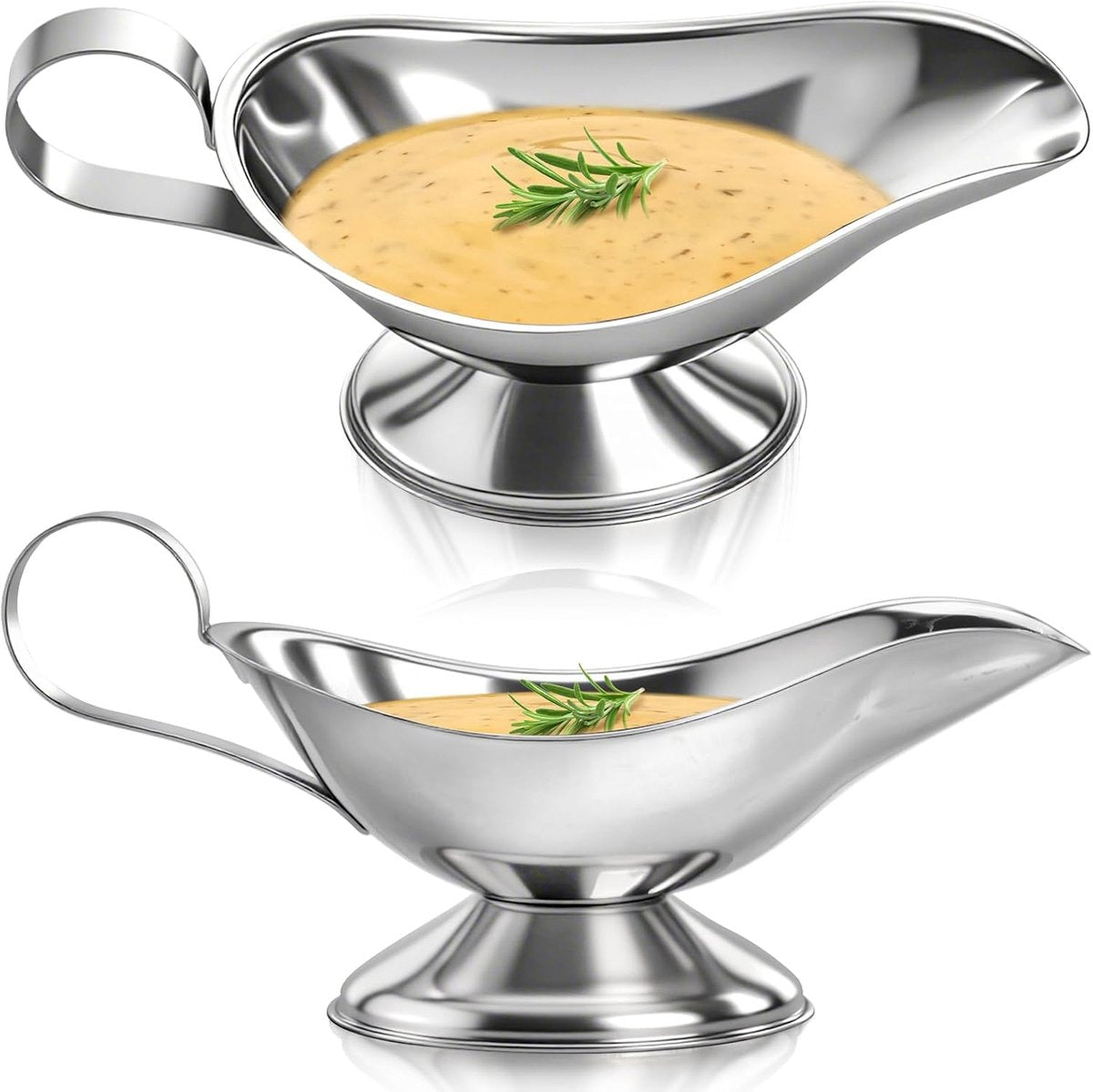 2 pieces - Gravy boat - Sauce boat - Sauciere - Dipping bowls - stainless steel sauce boat - with pouring spout and handle - serving dish - kitchen utensil - for salad dressings, coffee, milk, broth and black pepper - 14*6*5.3 cm - silver
