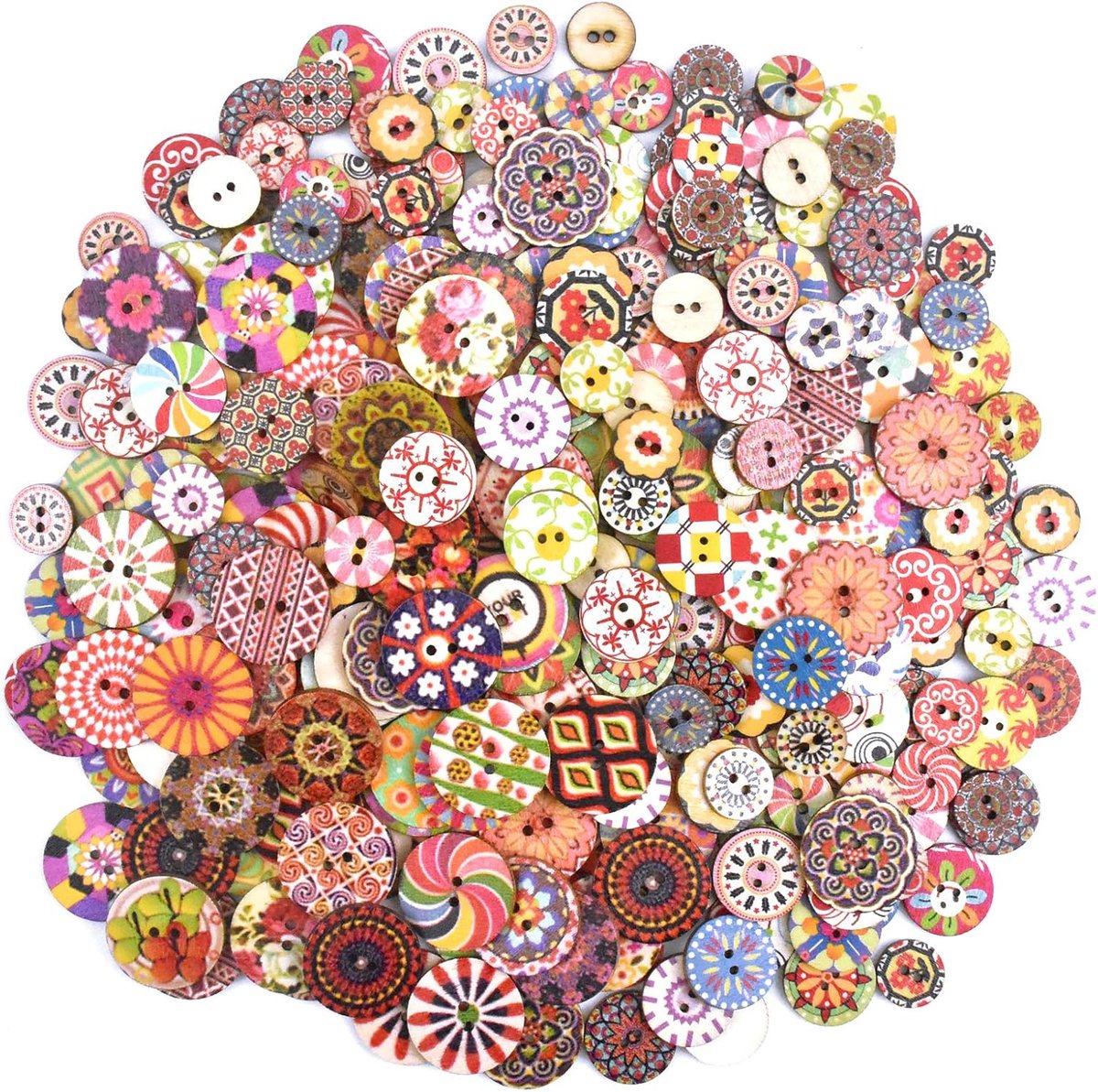 300 pieces - buttons - Clothing Buttons - Sewing Buttons - round children's buttons - 2 holes - wooden sew-on buttons - for sewing, crafting, DIY handmade ornaments - 15 mm, 20 mm and 25 mm, 100 pieces each