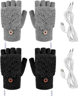 2 Pairs USB Heated Gloves - Heated Gloves - Electric Heating - Double-Sided Heating - Knitted Heated Gloves - Warm Winter Gloves - Gloves with Heating - Gloves - Winter - Unisex - Grey/Black