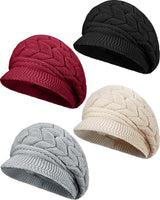 Ladies' Hat - Beanie Hat - Beret - Ladies' Beret - 4 Pieces - Knitted hat for ladies - Warm Winter Beret - Winter Hat - Warm Hats - Winter Hat with Brim - Winter - Fashion - Black/Beige/Grey/Red