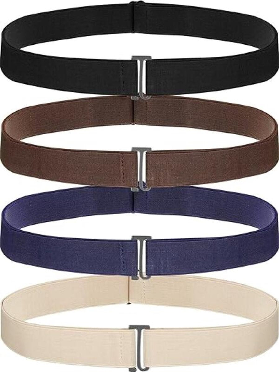 Elastic trouser belt - 4 Pieces - Elastic belt - women's belt - Adjustable Elastic - Trouser belt - Stretch Belts - stretchable belt - trouser belt - Non-slip Waist belt For Men and Women - For Jeans, Trousers and Dresses - Black, blue, brown, khaki