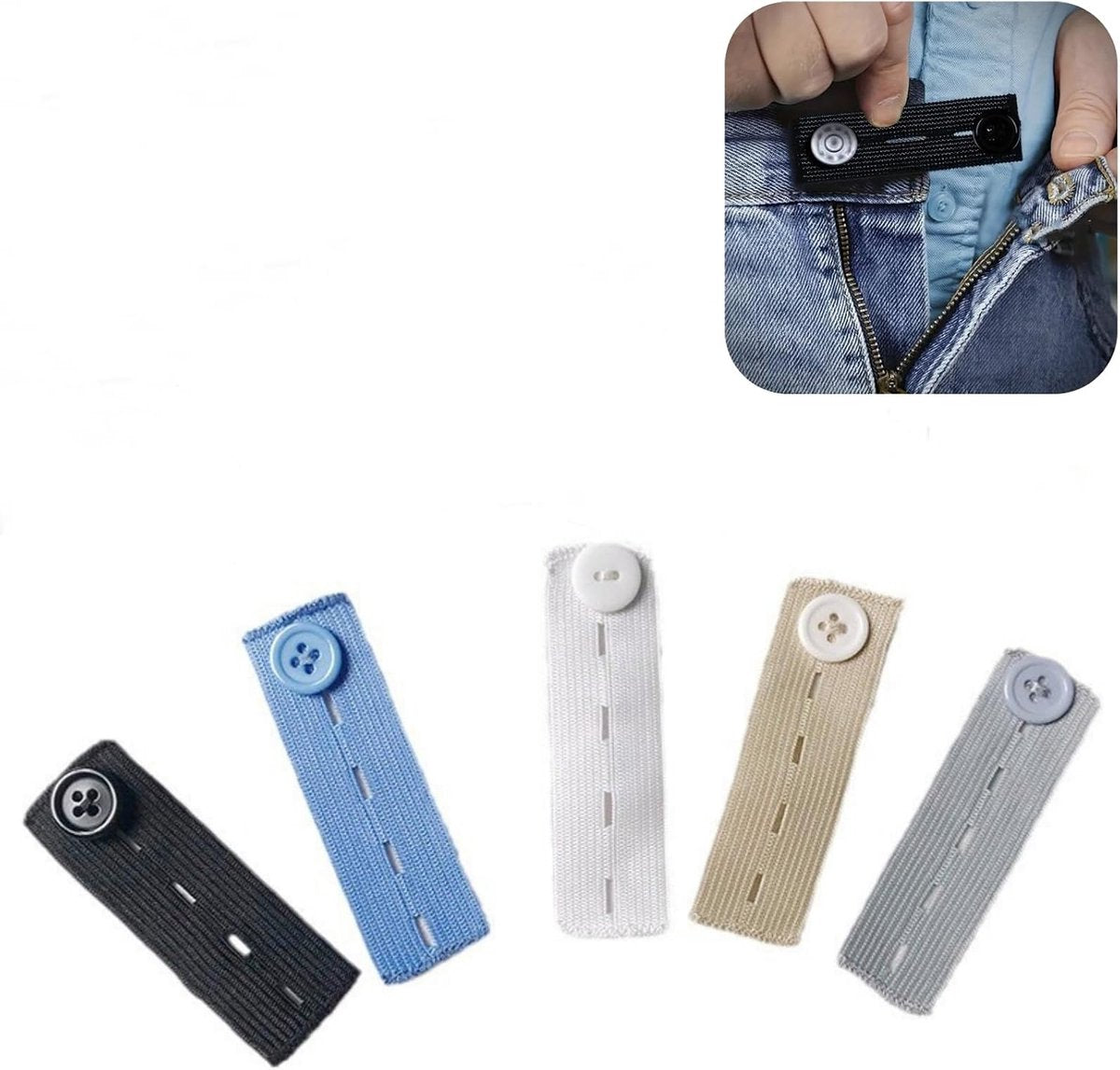 5 pieces - 83*24 mm - Button extender - Jeans button extension - Buttonhole extenders - waist extender for trousers - adjustable - waistband extenders - for men and women, jeans, trousers - button extender set