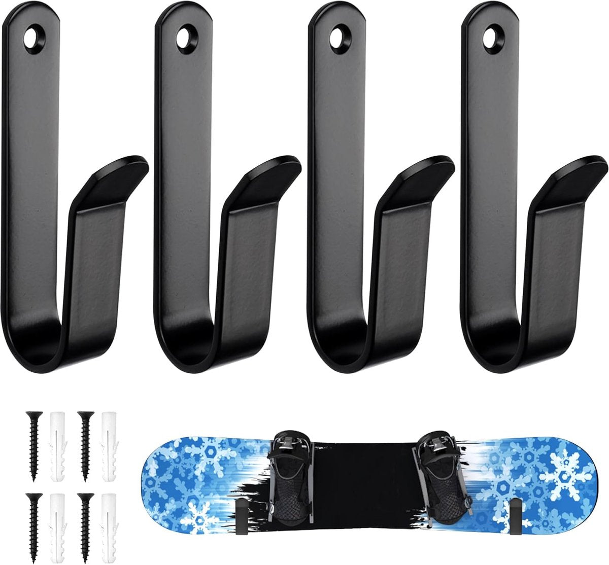 pieces - Skateboard wall mount - snowboard wall mount - snowboard wall mounting clips - horizontal snowboard storage - skateboard display rack stand - towel rack - towel hook - coat hook - with screws - for room, garage - 10*2*3.5 cm - black