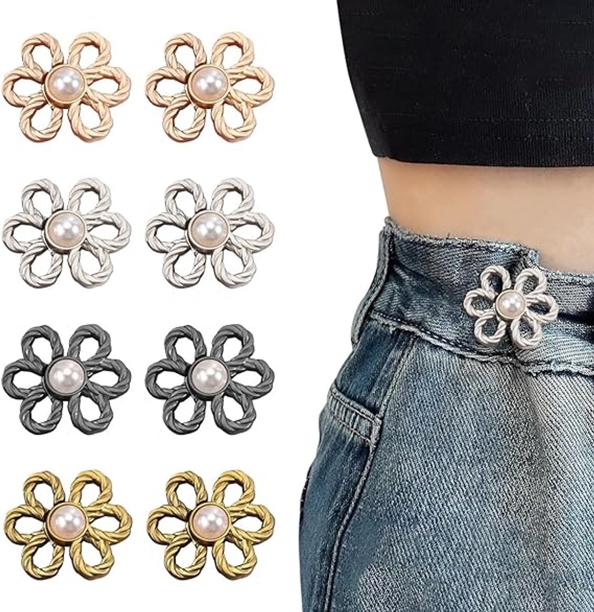 8 Pieces - Trouser Reducer - Waist Stretcher Set - Pins - Waist Extender - Jeans Shortening Buttons - Adjustable Button - Tightening Button - Tightener Buttons - Reusable - Trouser Waist Reinforcement - For Loose Jeans, Trousers, Skirts, and Sleeves