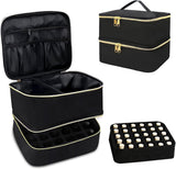Nail polish storage - Nail polish case - Beauty case - Nail case bag - Nail stylist bag - Nail polish carrying case - double-layer makeup bag - nail accessories - nail organizer - storage box - for 30 bottles and nail lamp - 25*20*21 cm - black