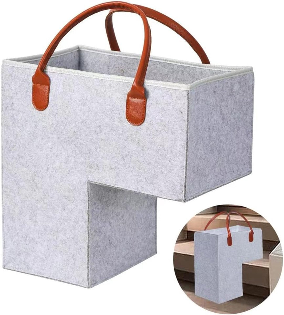 Stair Organizer Basket - Stair Basket - L-shaped foldable stair basket - Storage Bag - Felt Stair Basket - Laundry Basket - Toy Basket - Household Items - for Laundry, Toys - 42*42*25.5 cm - Light Grey