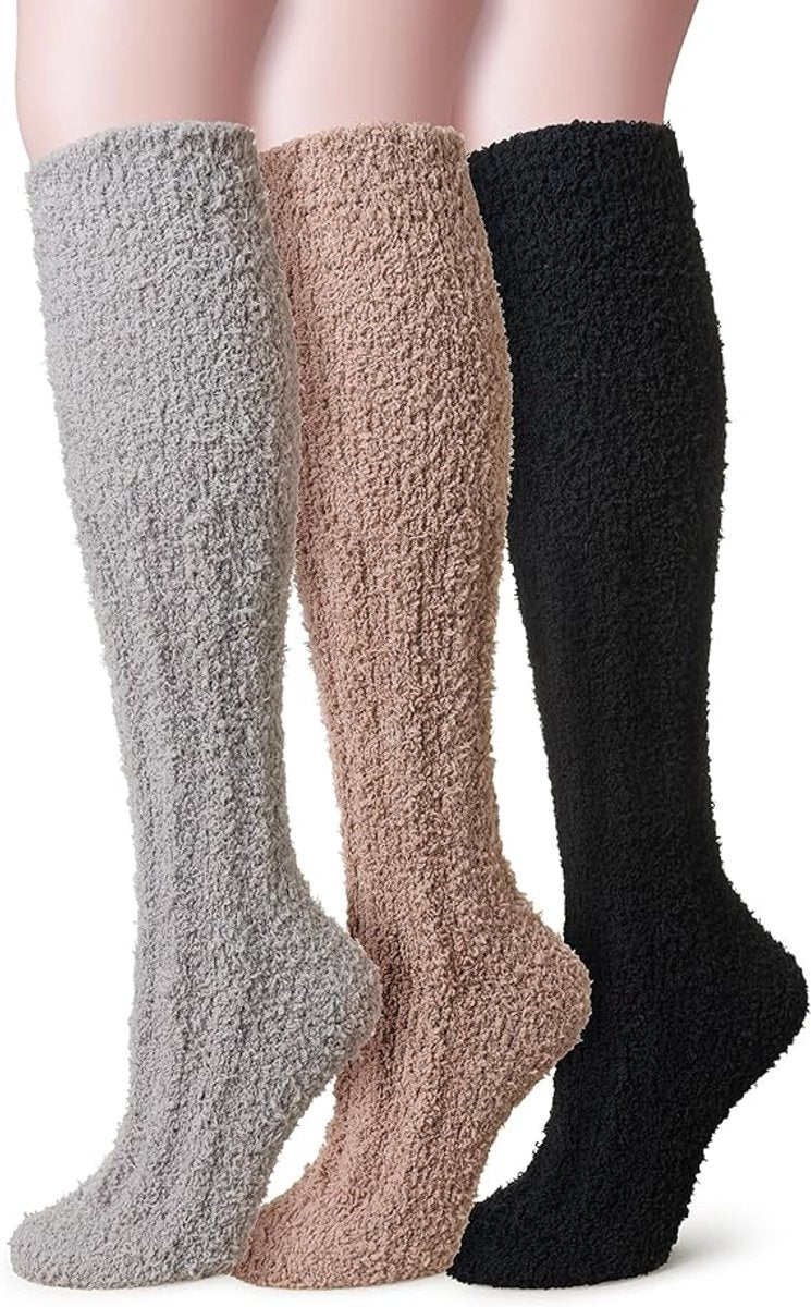 3 Pairs - socks - Knee socks - Warm Fuzzy Fleece Socks - Women's House Socks - Warm Winter Socks - Fluffy Socks - Sleep Socks - House Socks - keep warm - coral fleece - Plush and comfortable - thick plush socks - center tube socks