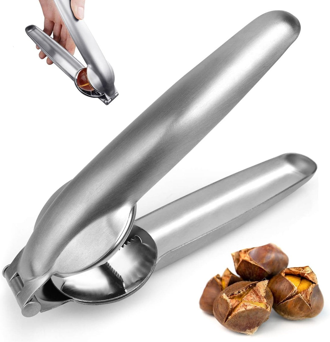 Chestnut opener - Nutcracker - Chestnut clip - Dried fruit opener - chestnut tongs - chestnut cutter - nutcracker tongs - nutcracker - manual chestnut cracker - walnut cracker - chestnut clamp - for chestnuts, walnuts, hazelnuts - 17.5*5.5cm - silver
