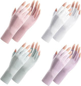 4 pairs - Gloves - Half-finger gloves - women's UV-protective half-finger gloves - summer hand protection gloves - fingerless gloves with sun protection - pink, white, grey and purple - 23 cm