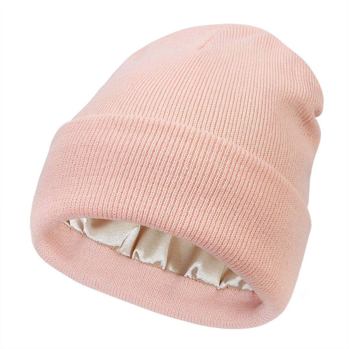 Hat - Knitted hat - Winter hat - Warm hat - Hat with satin lining - warm winter hat - knitted winter hat with fold-over brim - silk lining - soft knitted hat - warm and comfortable - for women and men - pink