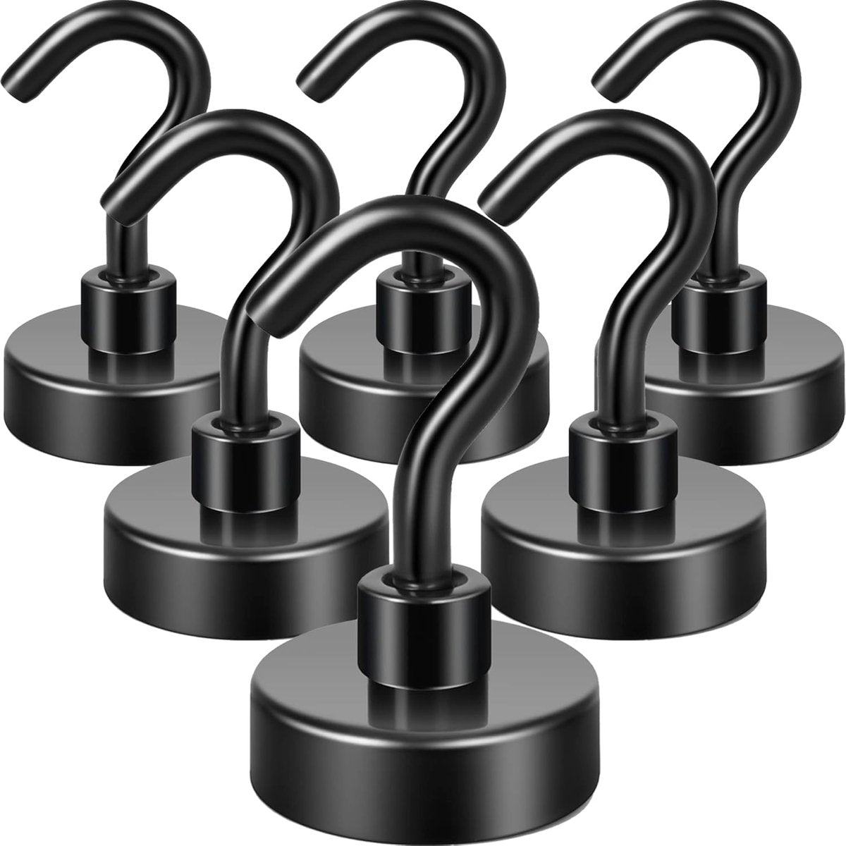 magnetic hook - 6 pieces for more than 5 kg - super strong pulling force - magnet with hook - heavy-duty magnetic hook for hanging, kitchen - black