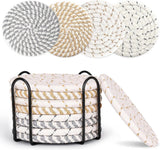 Set of 8 Round Coasters with Stand - Coaster Set - Thermal Insulation - Non-Slip Braided Cotton Coasters - Coasters for Glasses - for Glasses - For Drinks, Bar, Cups, Table Coasters