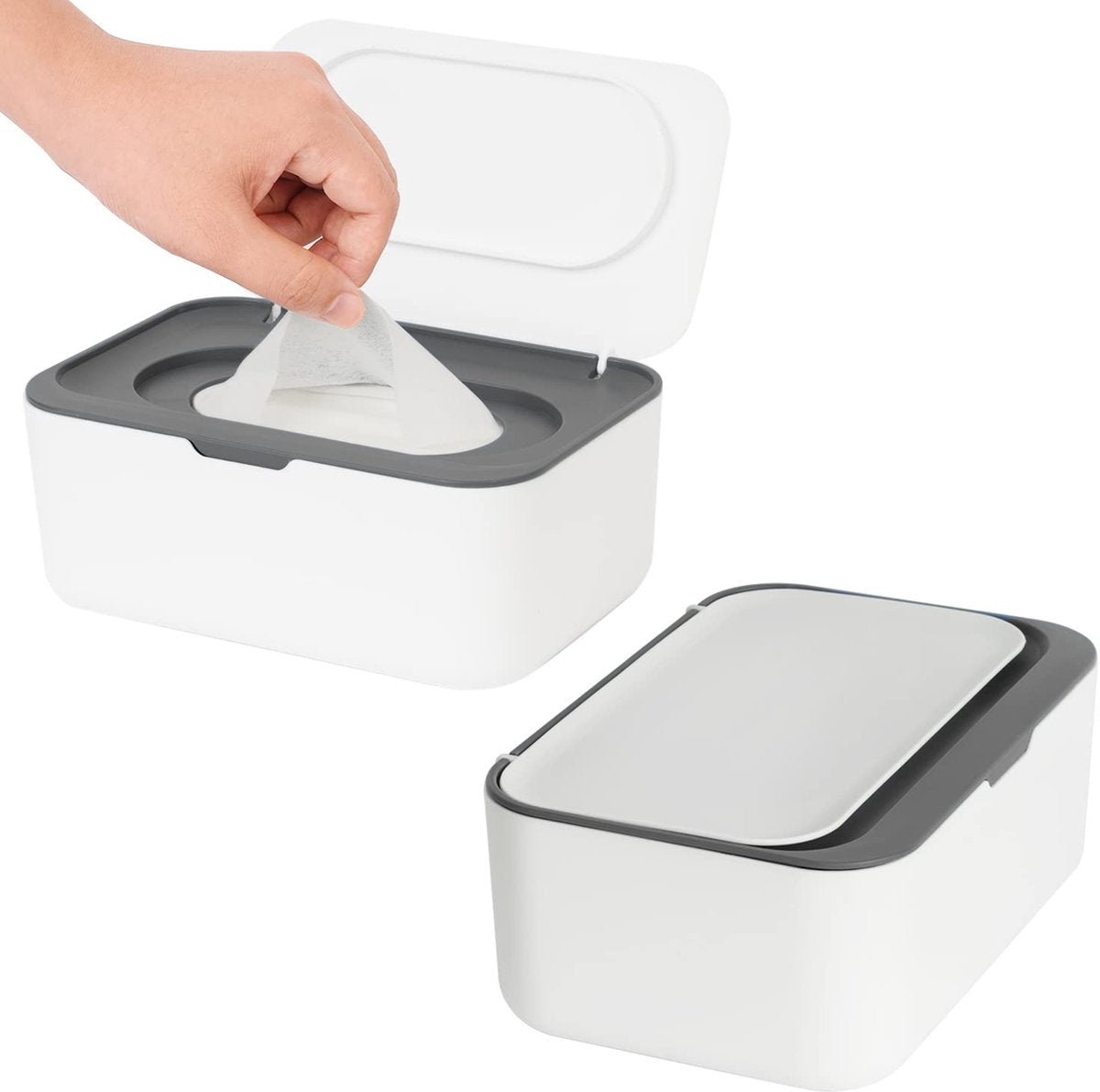 Wet wipes dispenser - 2 Pieces - Wipe box - Wet Toilet Paper Holder - Wet wipes storage box - Wipes Dispenser - Wipe holder for Baby & Adult - Refillable Wipe Container - Keeps Wipes Fresh - White