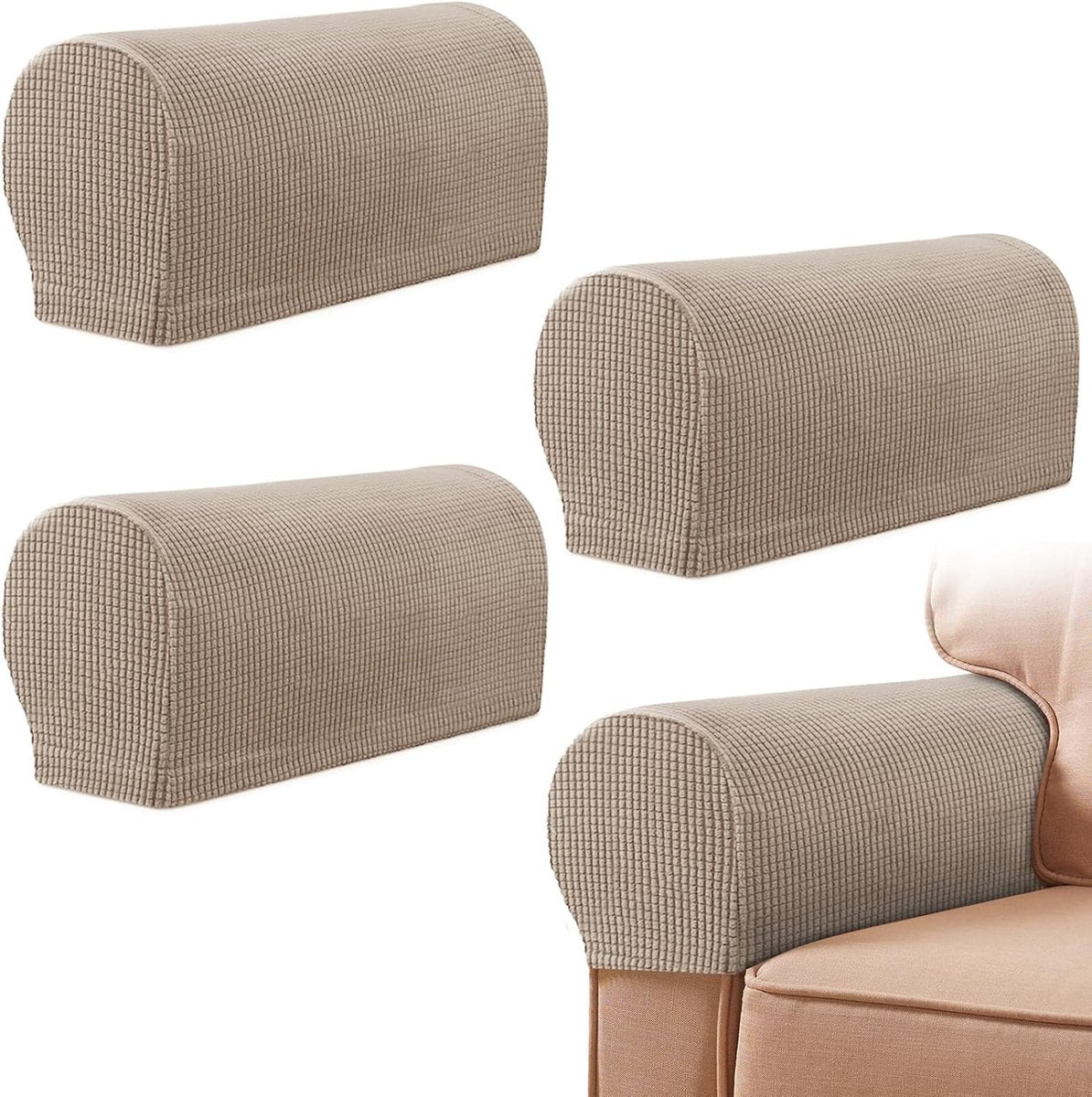 4 Pieces - Armrest Protection Covers - Protective Cover - Elastic Sofa Cover - Sofa Armrest Cover - Gloves for Sofa Armrests - Anti-Slip - Anti-Scratch - for Reclining Square, Curved, Tilted Armrest Cover - Brown