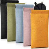 Glasses Bag - 5 pieces - Sunglasses storage case for men and women - Glasses storage bag with automatic spring bar closure - Portable - 180*90mm - Leather glasses bag (Pink/Orange/Blue/Green/Black)